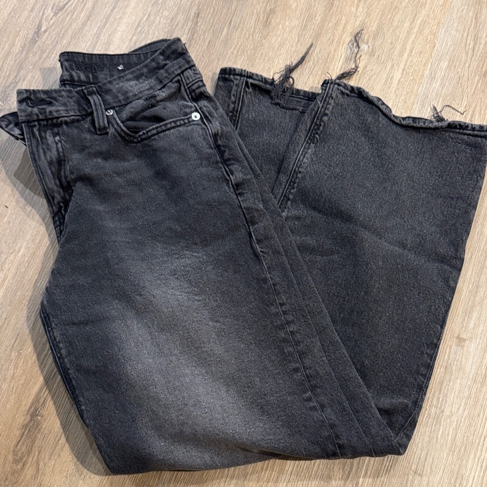 American Eagle Black Raw Hem Wide Leg Jeans